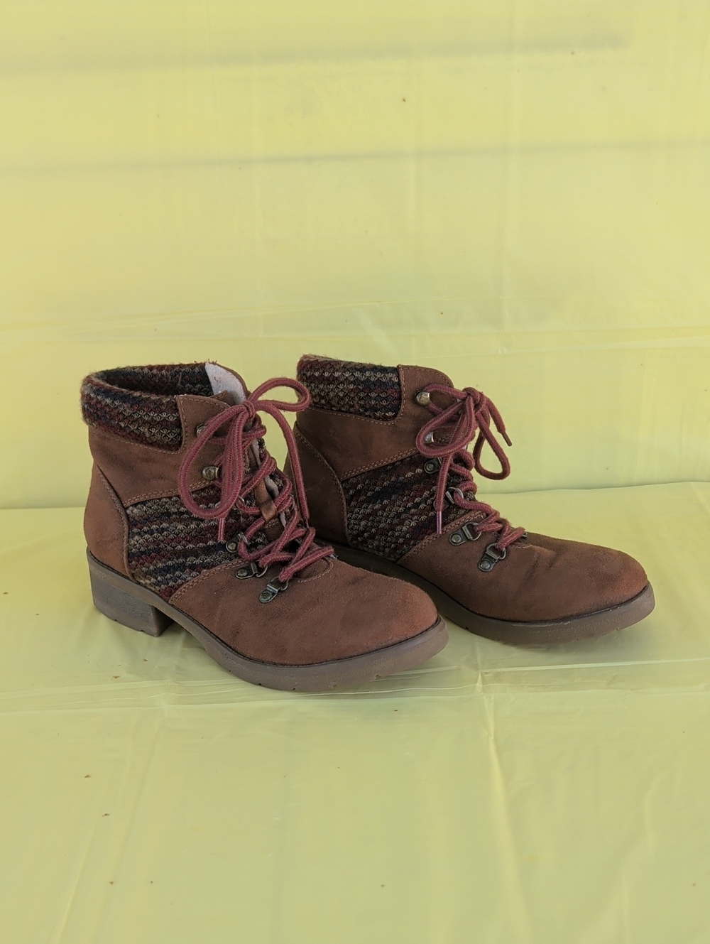 Women’s Brown Lace-Up Ankle Boots with Knit Detail